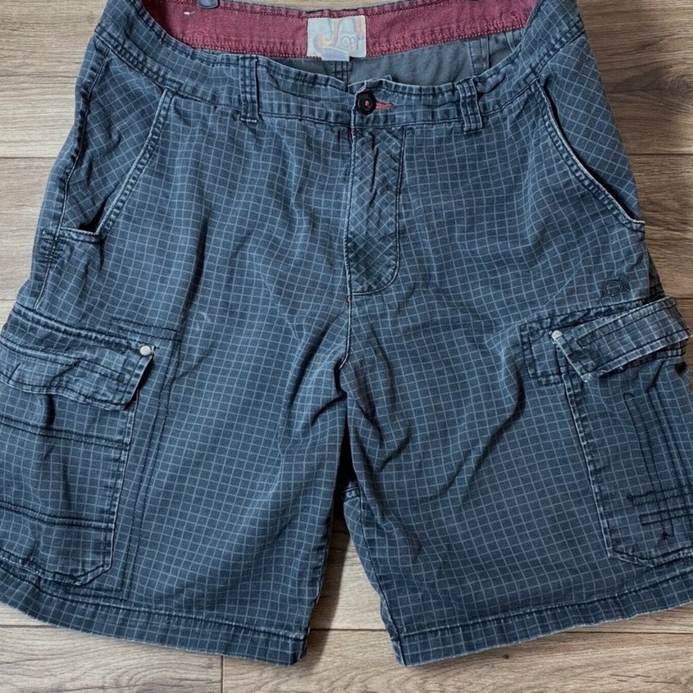 VTG Ocean Pacific OP Cargo Shorts Men 42 (40) Gingham Check Gray Hiking Retro